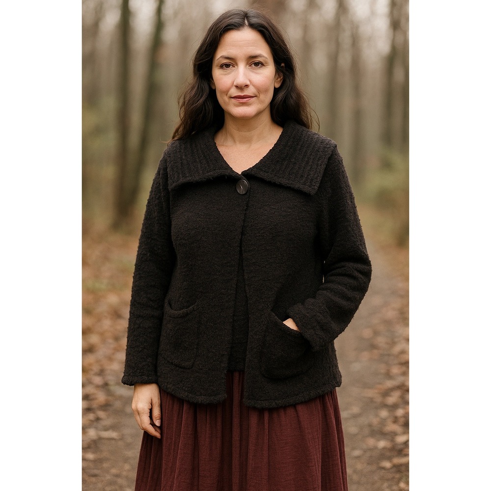 Carole Little Sweater Womens Small Chocolate Brown Popcorn Knit One Button Open